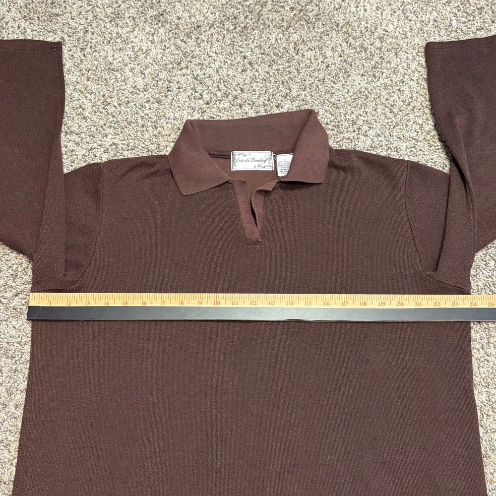 Vintage Sarah‎ Bentley Brown Knit Polo Shirt Women L Long Sleeve Cotton Blend - Picture 5 of 10